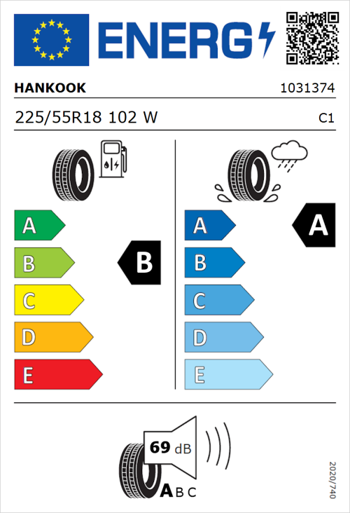 Tyre Label for Hankook iON evo IK01 225/55R18 102W