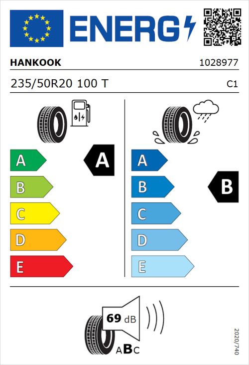 Tyre Label for Hankook Ventus S1 evo3 EV K127E 235/50R20 100T