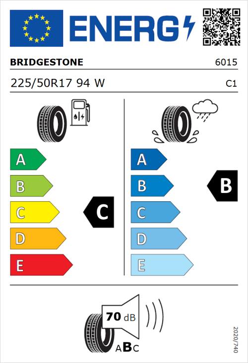 Tyre Label for Bridgestone Turanza T001 225/50R17 94W
