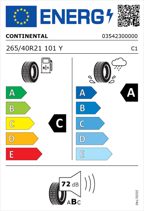Tyre Label for Continental ContiSportContact 5 P 265/40R21 101Y